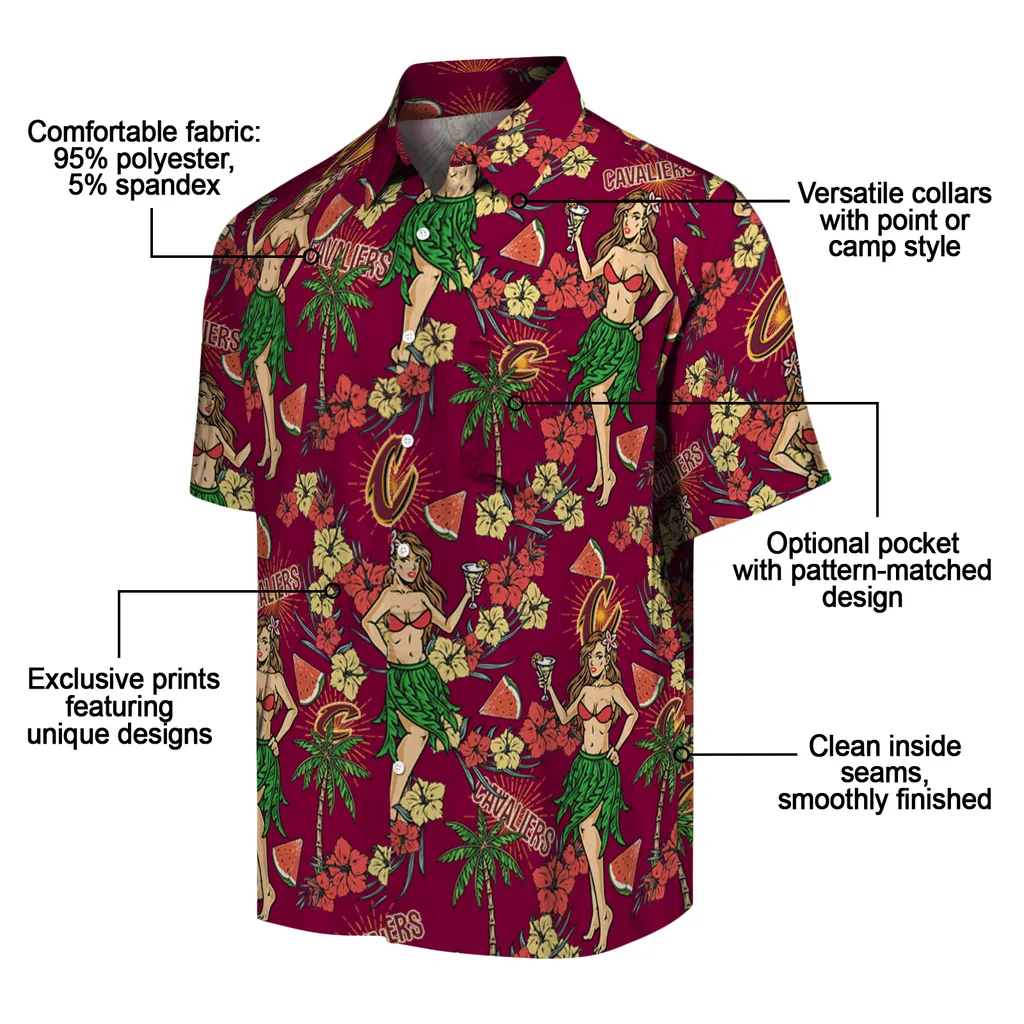 Cleveland Cavaliers Hawaiian Shirt - Hawaiian Girls Design cleveland cavaliers hawaiian girls design wine hawaiian shirts new arrival