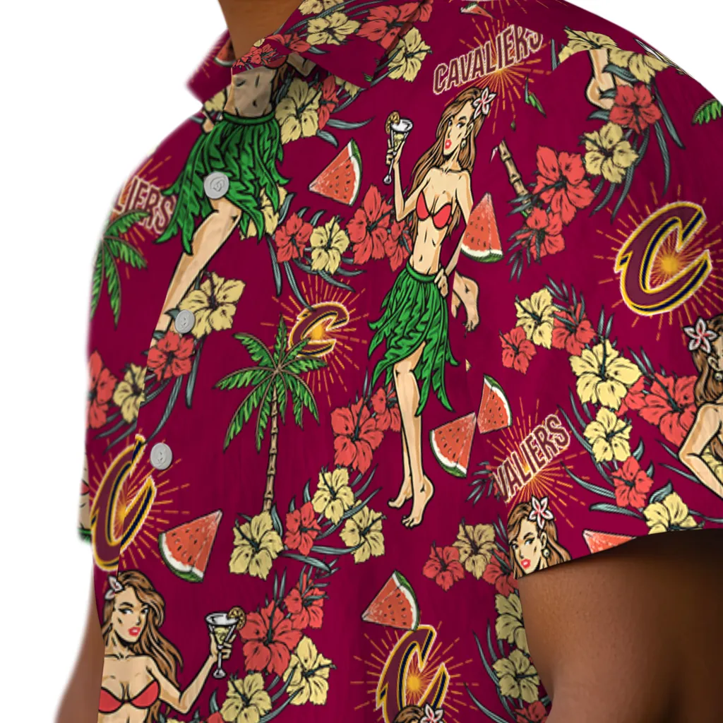 Cleveland Cavaliers Hawaiian Shirt - Hawaiian Girls Design cleveland cavaliers hawaiian girls design wine hawaiian shirts trendy