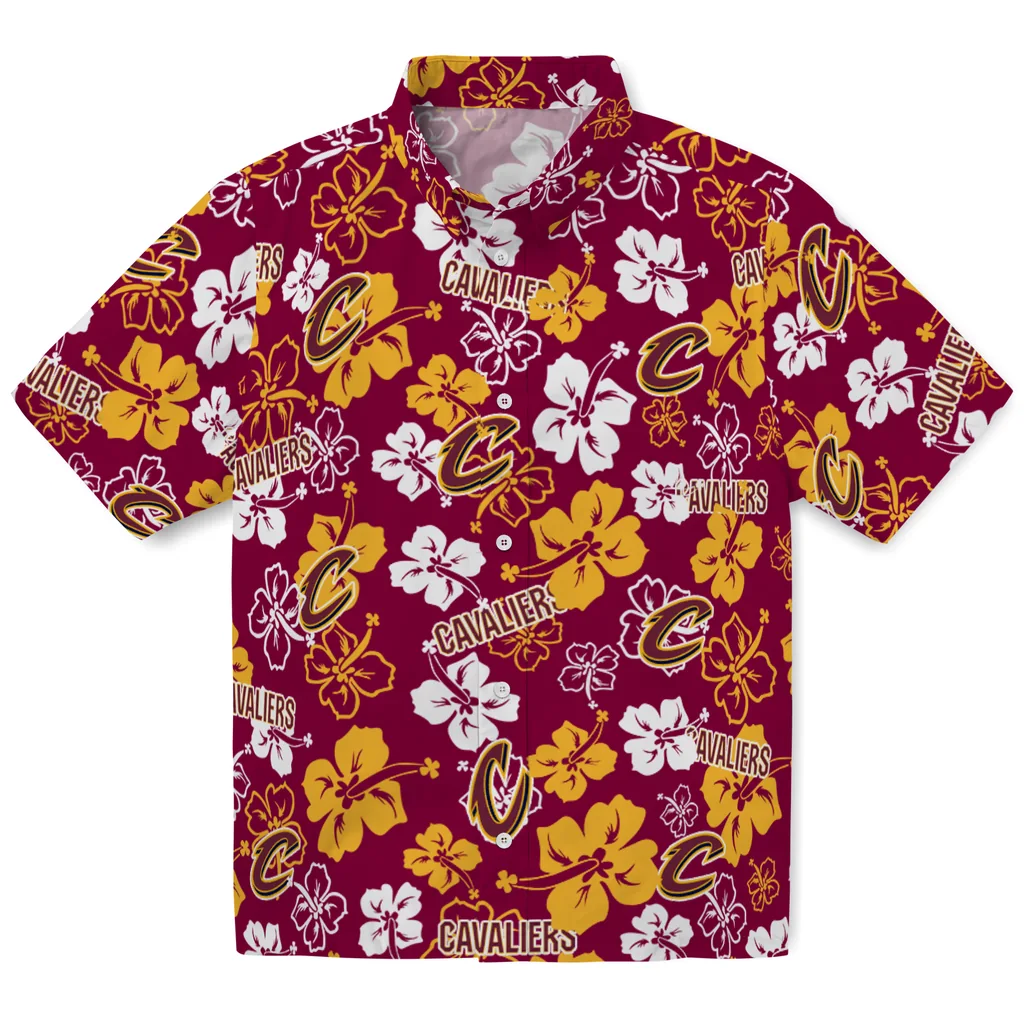 Cleveland Cavaliers Hawaiian Shirt - Hibiscus Flower Design cleveland cavaliers hibiscus bloom wine hawaiian shirts best selling