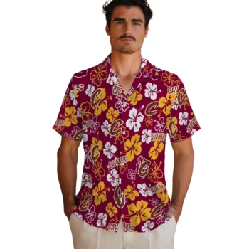 cleveland cavaliers hibiscus bloom wine hawaiian shirts fashion forward