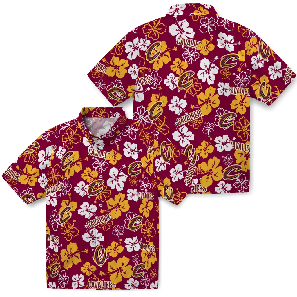 Cleveland Cavaliers Hawaiian Shirt - Hibiscus Flower Design cleveland cavaliers hibiscus bloom wine hawaiian shirts high quality