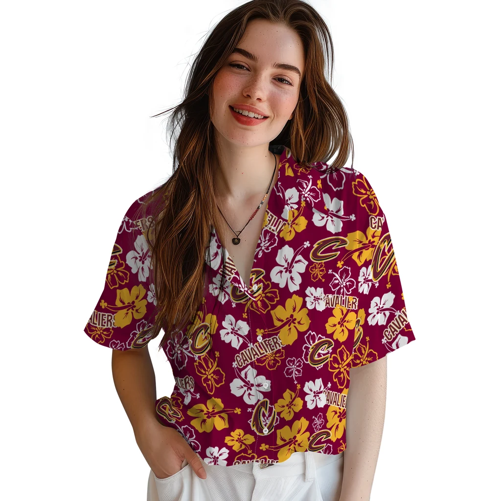 Cleveland Cavaliers Hawaiian Shirt - Hibiscus Flower Design cleveland cavaliers hibiscus bloom wine hawaiian shirts latest model