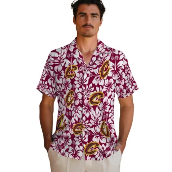 cleveland cavaliers hibiscus motif wine white hawaiian shirts fashion forward
