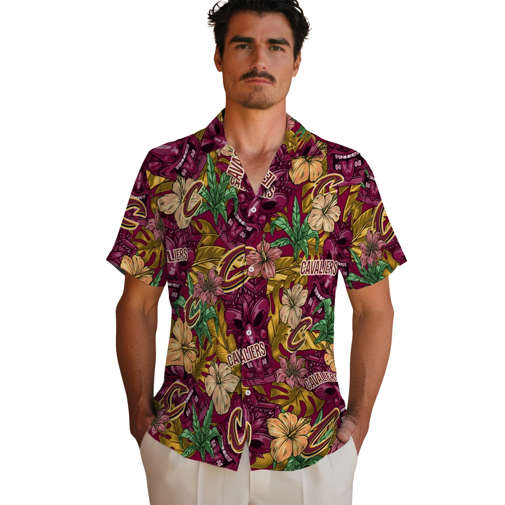 Cleveland Cavaliers Hawaiian Shirt - Hibiscus Tiki Jungle cleveland cavaliers tiki jungle wine hawaiian shirts fashion forward