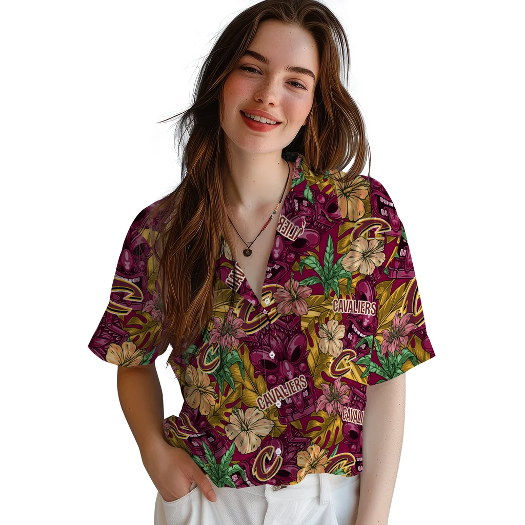Cleveland Cavaliers Hawaiian Shirt - Hibiscus Tiki Jungle cleveland cavaliers tiki jungle wine hawaiian shirts latest model