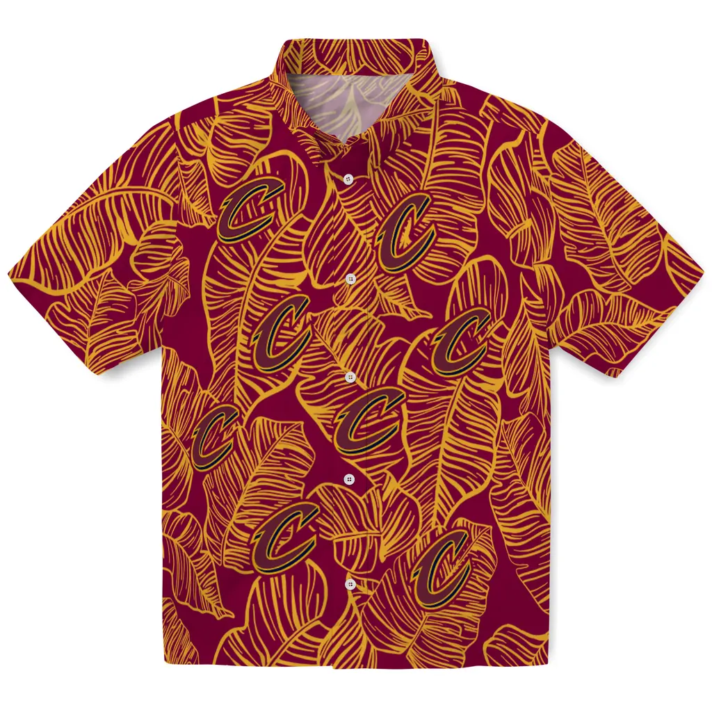 Cleveland Cavaliers Hawaiian Shirt - Leaf Outline cleveland cavaliers leaf outline wine hawaiian shirts best selling