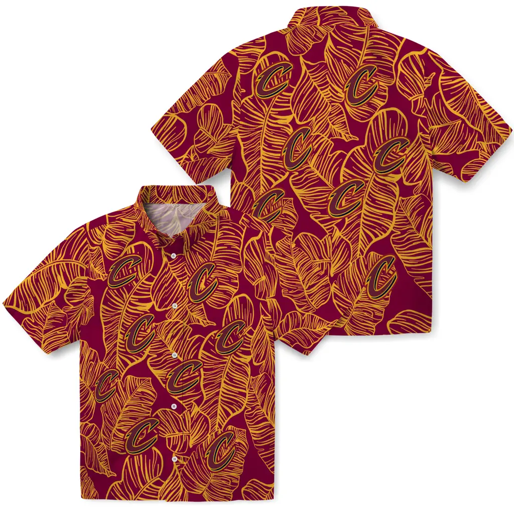 Cleveland Cavaliers Hawaiian Shirt - Leaf Outline cleveland cavaliers leaf outline wine hawaiian shirts high quality