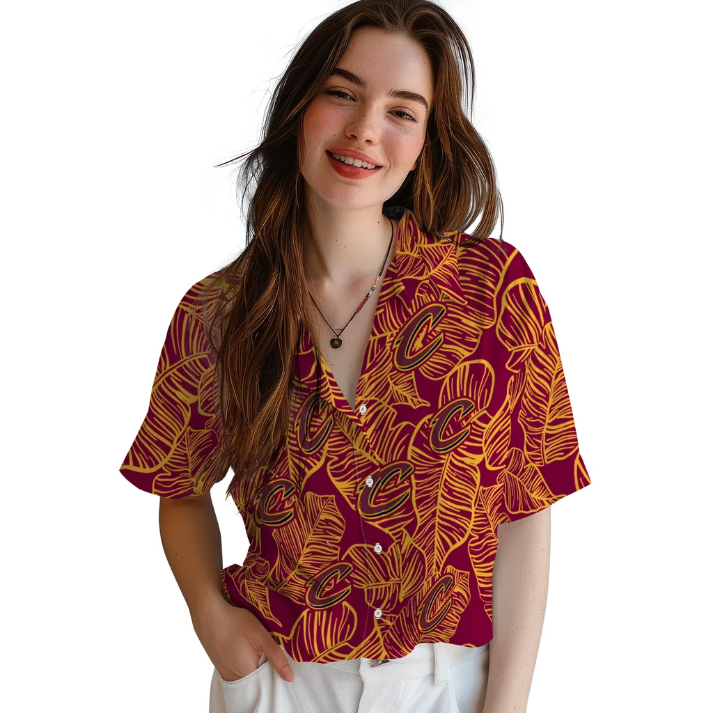 Cleveland Cavaliers Hawaiian Shirt - Leaf Outline cleveland cavaliers leaf outline wine hawaiian shirts latest model