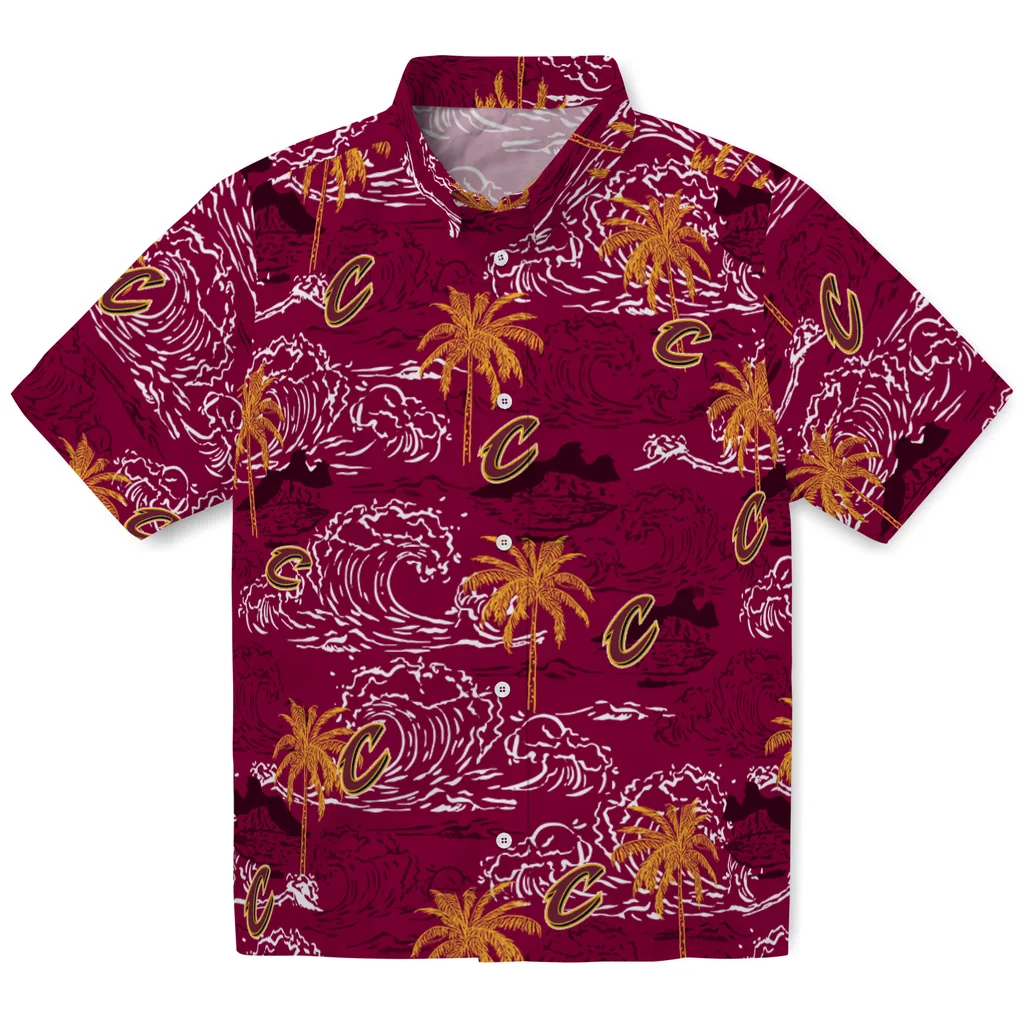 Cleveland Cavaliers Hawaiian Shirt - Wave Palm cleveland cavaliers wave palm wine hawaiian shirts best selling