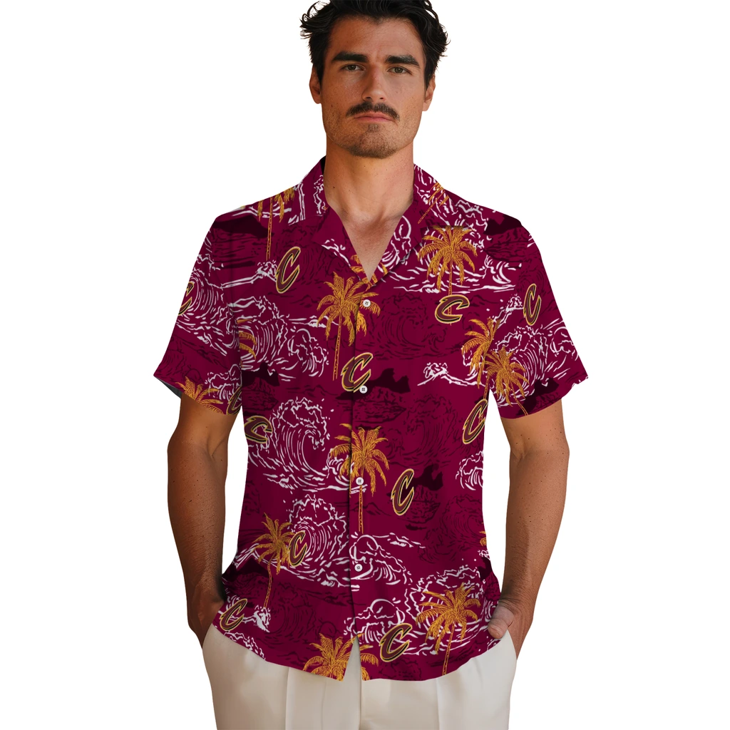 Cleveland Cavaliers Hawaiian Shirt - Wave Palm cleveland cavaliers wave palm wine hawaiian shirts fashion forward