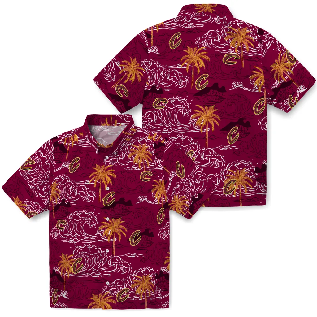 Cleveland Cavaliers Hawaiian Shirt - Wave Palm cleveland cavaliers wave palm wine hawaiian shirts high quality