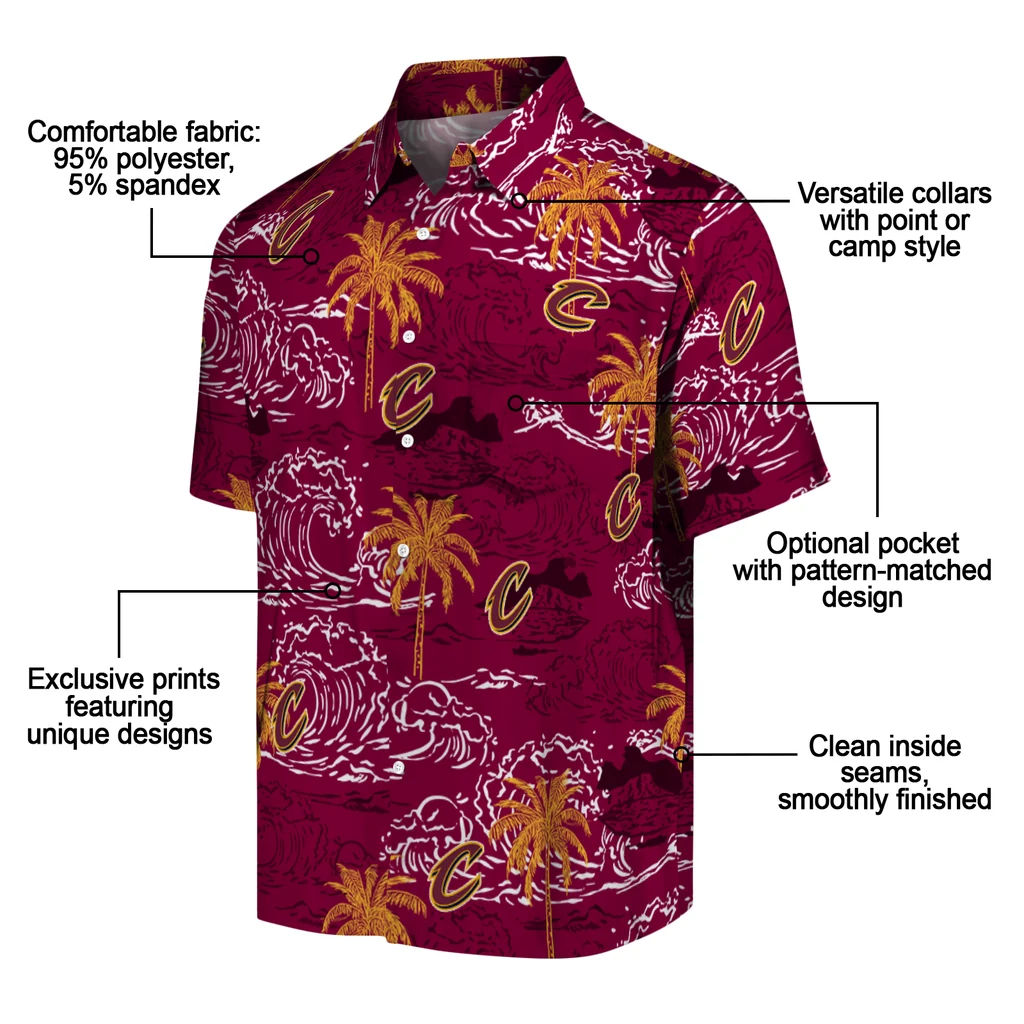 Cleveland Cavaliers Hawaiian Shirt - Wave Palm cleveland cavaliers wave palm wine hawaiian shirts new arrival