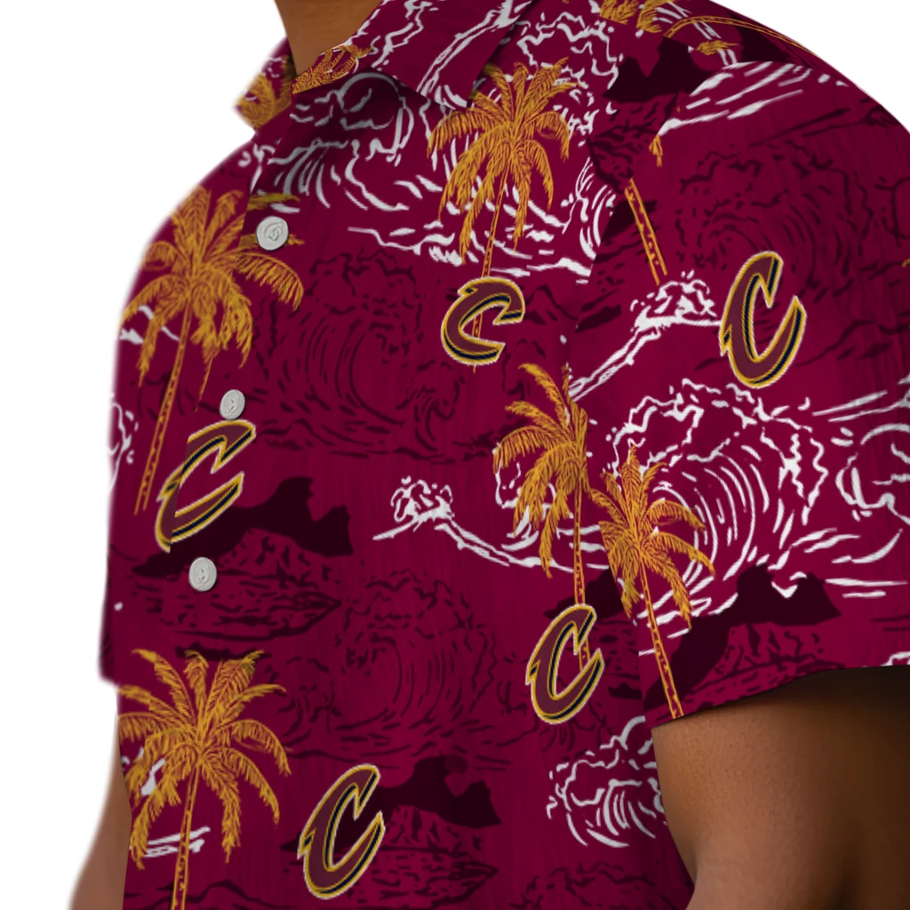 Cleveland Cavaliers Hawaiian Shirt - Wave Palm cleveland cavaliers wave palm wine hawaiian shirts trendy
