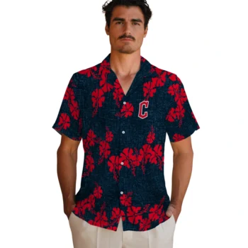 cleveland guardians hibiscus petals navy blue hawaiian shirts fashion forward