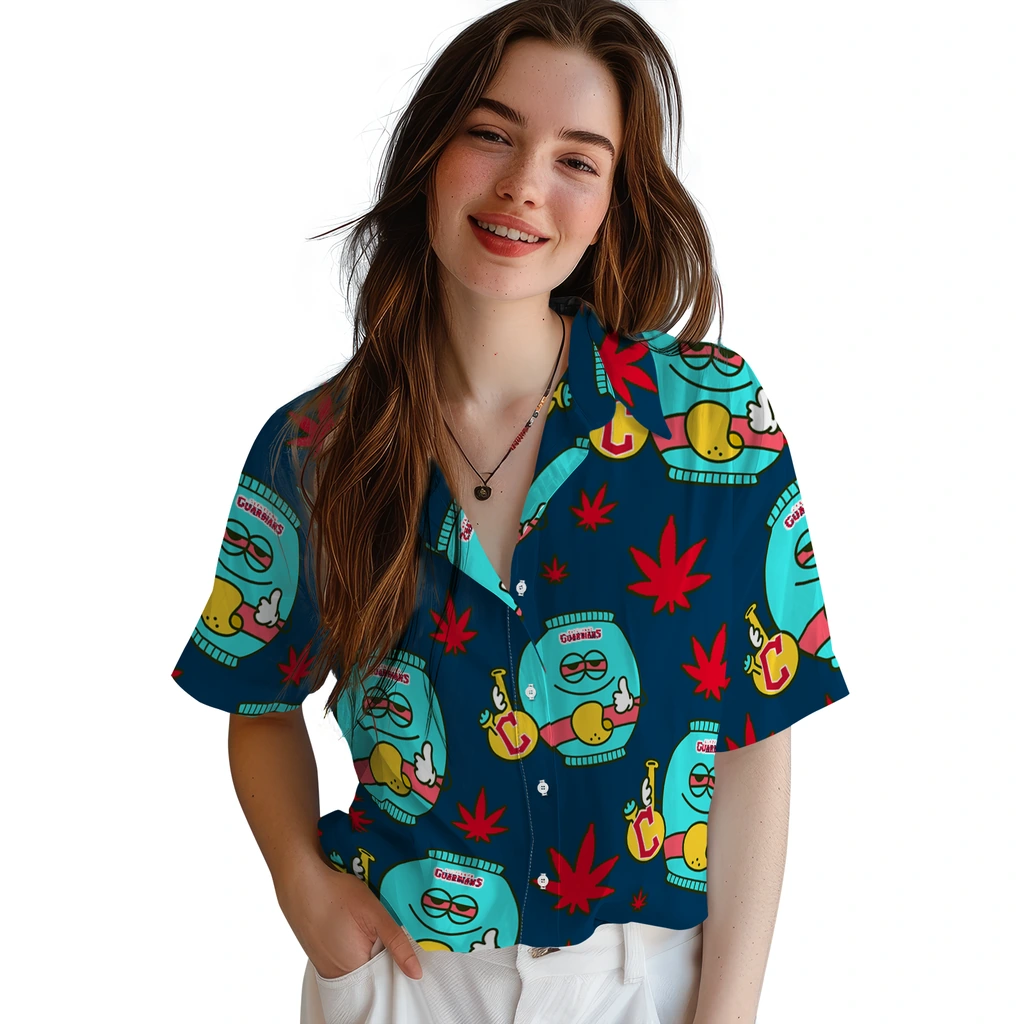 Cleveland Guardians Hawaiian Shirt - Chill Vibe cleveland guardians bong smile navy blue hawaiian shirts latest model