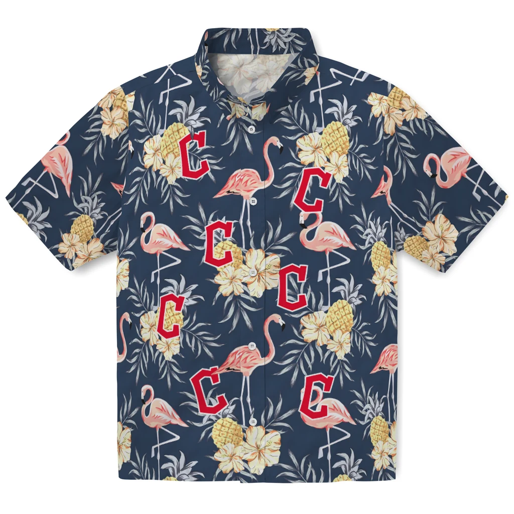 Cleveland Guardians Hawaiian Shirt - Flamingo Hibiscus cleveland guardians flamingo hibiscus navy hawaiian shirts best selling