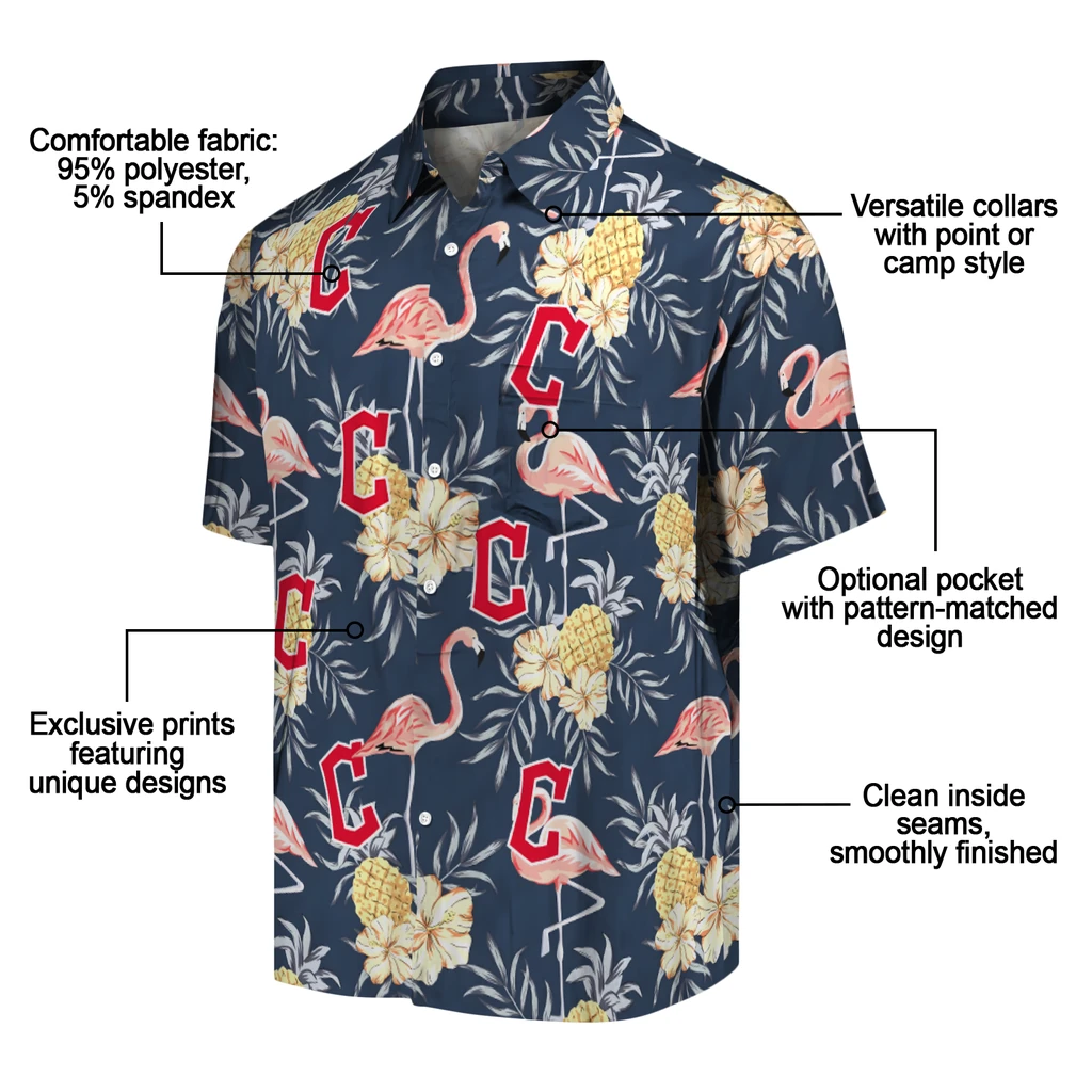 Cleveland Guardians Hawaiian Shirt - Flamingo Hibiscus cleveland guardians flamingo hibiscus navy hawaiian shirts new arrival