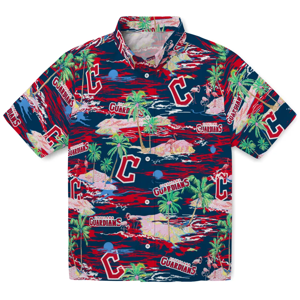 Cleveland Guardians Hawaiian Shirt - Hawaii Island cleveland guardians flamingo retreat navy blue hawaiian shirts best selling