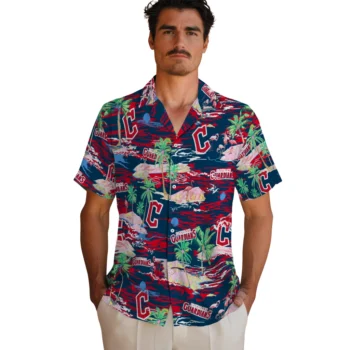 cleveland guardians flamingo retreat navy blue hawaiian shirts fashion forward