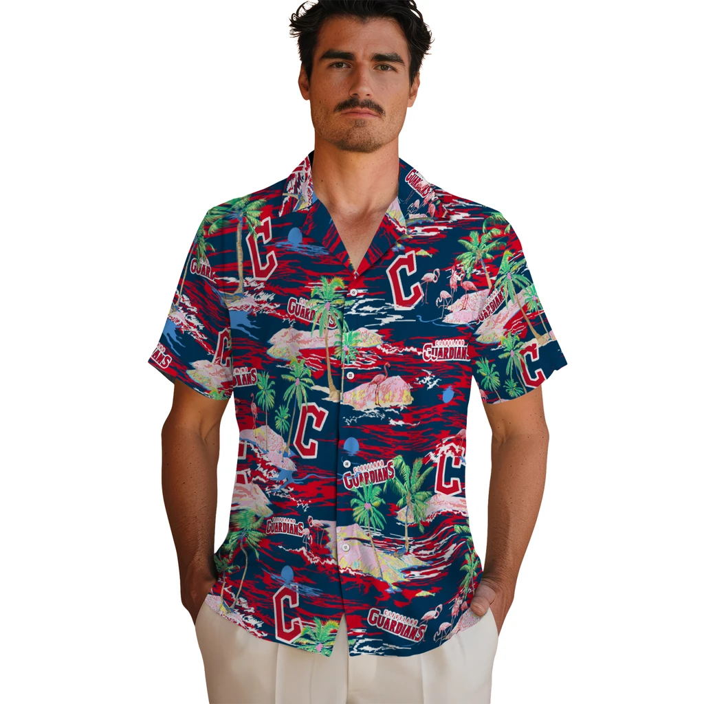 Cleveland Guardians Hawaiian Shirt - Hawaii Island cleveland guardians flamingo retreat navy blue hawaiian shirts fashion forward