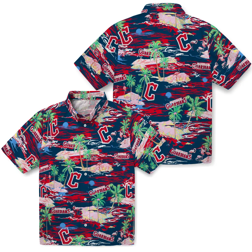 Cleveland Guardians Hawaiian Shirt - Hawaii Island cleveland guardians flamingo retreat navy blue hawaiian shirts high quality