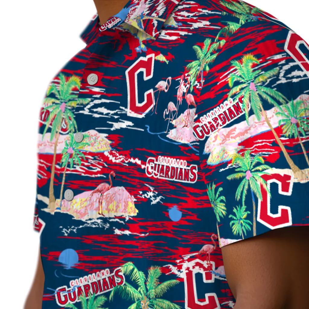 Cleveland Guardians Hawaiian Shirt - Hawaii Island cleveland guardians flamingo retreat navy blue hawaiian shirts trendy