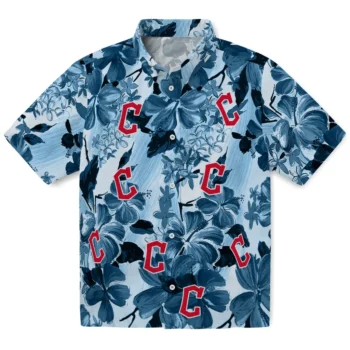 cleveland guardians hibiscus arrangement navy blue hawaiian shirts best selling