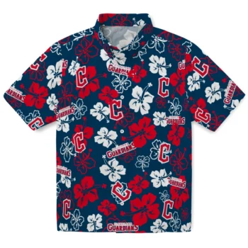 cleveland guardians hibiscus bloom navy blue hawaiian shirts best selling