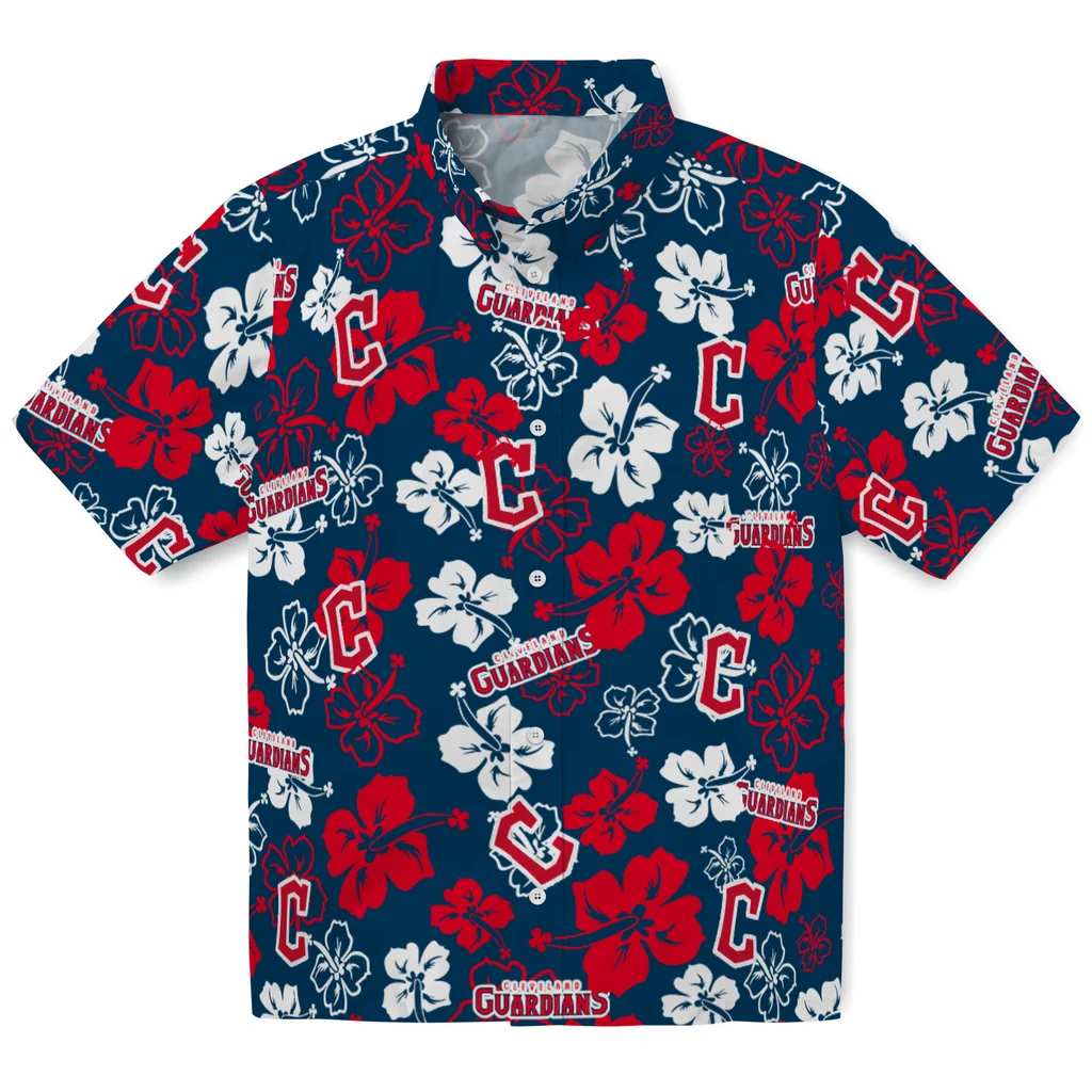 Cleveland Guardians Hawaiian Shirt - Hibiscus Flower Design cleveland guardians hibiscus bloom navy blue hawaiian shirts best selling