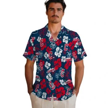 cleveland guardians hibiscus bloom navy blue hawaiian shirts fashion forward