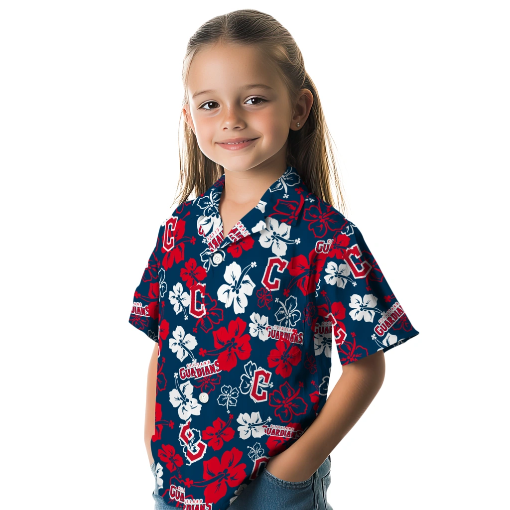 Cleveland Guardians Hawaiian Shirt - Hibiscus Flower Design cleveland guardians hibiscus bloom navy blue hawaiian shirts premium grade