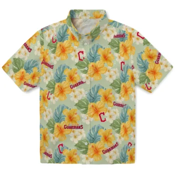 cleveland guardians hibiscus mood pale lime yellow hawaiian shirts best selling
