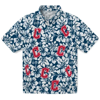cleveland guardians hibiscus motif navy blue white hawaiian shirts best selling