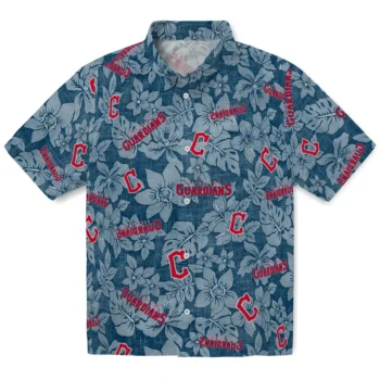 cleveland guardians hibiscus oasis navy blue hawaiian shirts best selling