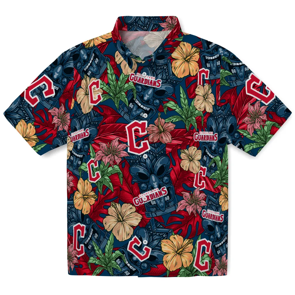 Cleveland Guardians Hawaiian Shirt - Hibiscus Tiki Jungle cleveland guardians tiki jungle navy blue hawaiian shirts best selling