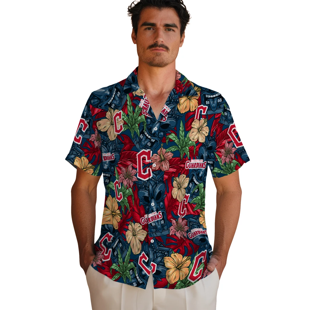 Cleveland Guardians Hawaiian Shirt - Hibiscus Tiki Jungle cleveland guardians tiki jungle navy blue hawaiian shirts fashion forward