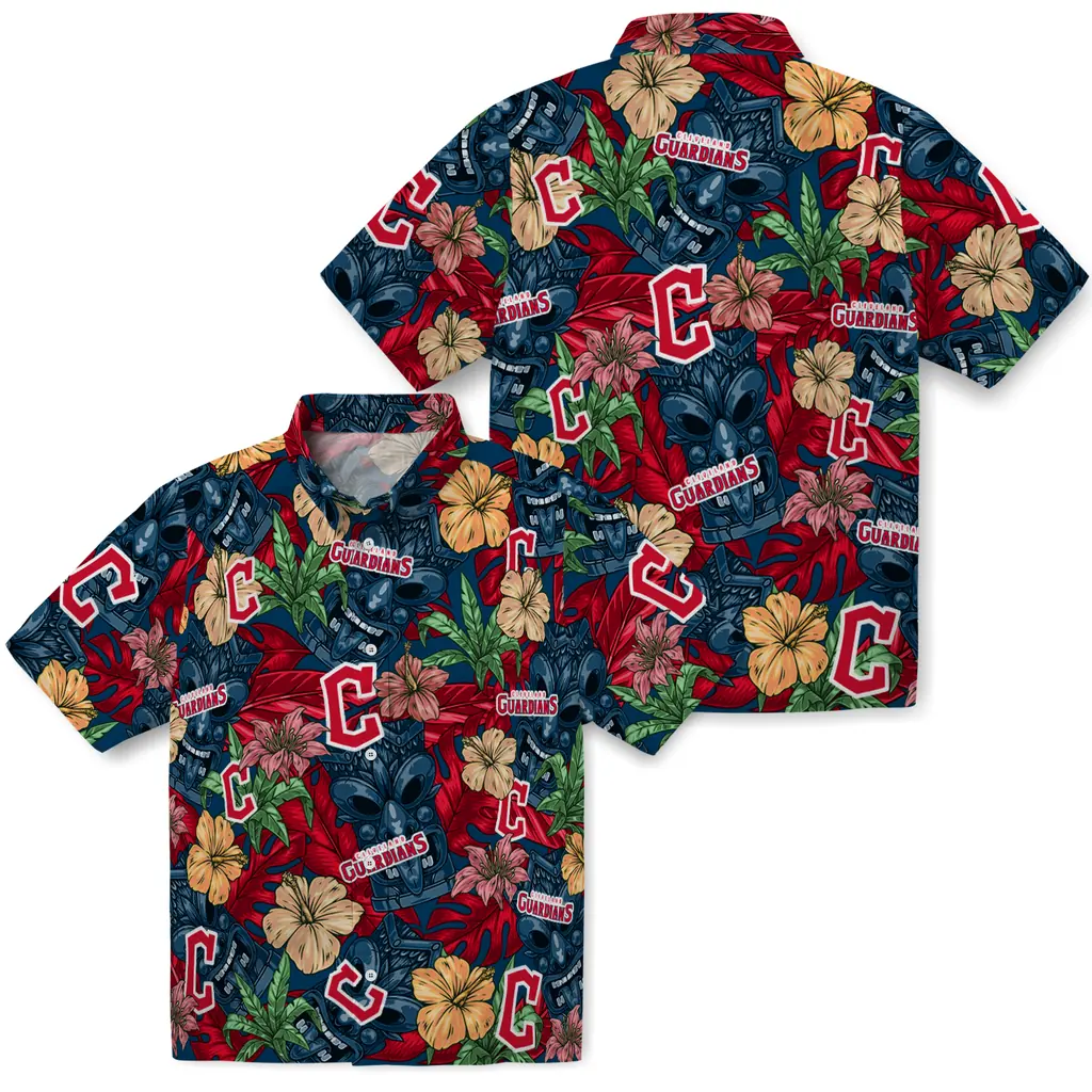 Cleveland Guardians Hawaiian Shirt - Hibiscus Tiki Jungle cleveland guardians tiki jungle navy blue hawaiian shirts high quality