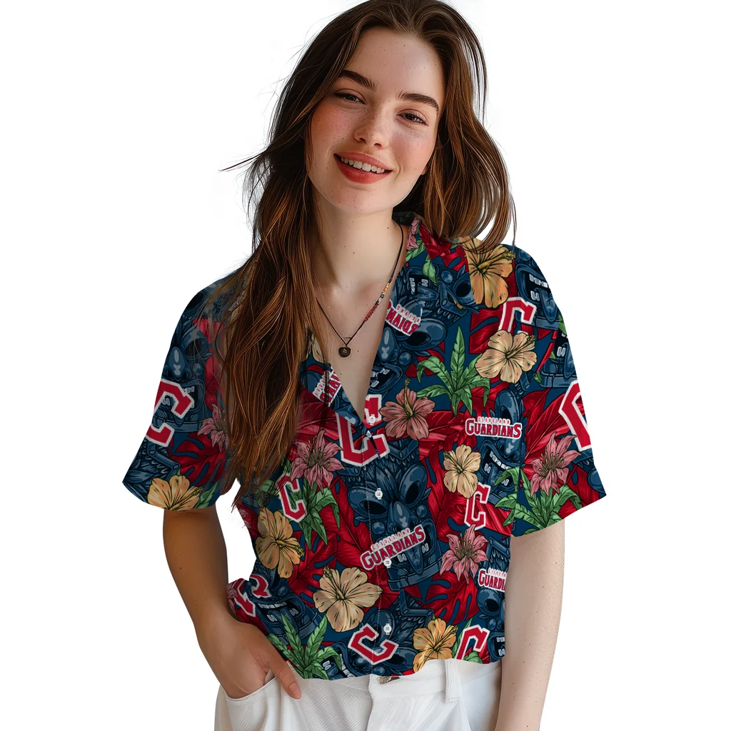 Cleveland Guardians Hawaiian Shirt - Hibiscus Tiki Jungle cleveland guardians tiki jungle navy blue hawaiian shirts latest model
