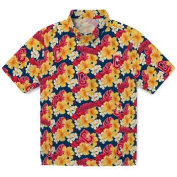 cleveland guardians hibiscus tropics navy blue yellow hawaiian shirts best selling