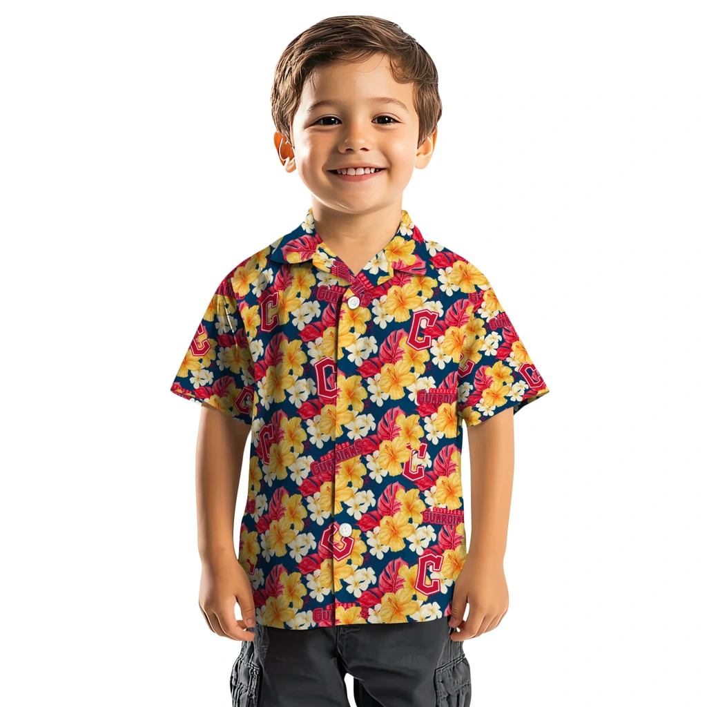 Cleveland Guardians Hawaiian Shirt - Hibiscus Tropics cleveland guardians hibiscus tropics navy blue yellow hawaiian shirts top rated