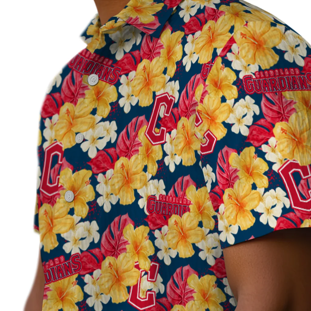 Cleveland Guardians Hawaiian Shirt - Hibiscus Tropics cleveland guardians hibiscus tropics navy blue yellow hawaiian shirts trendy