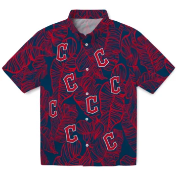 cleveland guardians leaf outline navy blue hawaiian shirts best selling