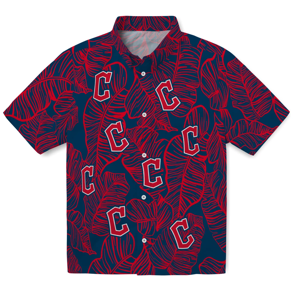 Cleveland Guardians Hawaiian Shirt - Leaf Outline cleveland guardians leaf outline navy blue hawaiian shirts best selling