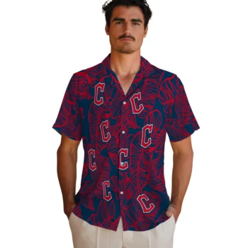 cleveland guardians leaf outline navy blue hawaiian shirts fashion forward