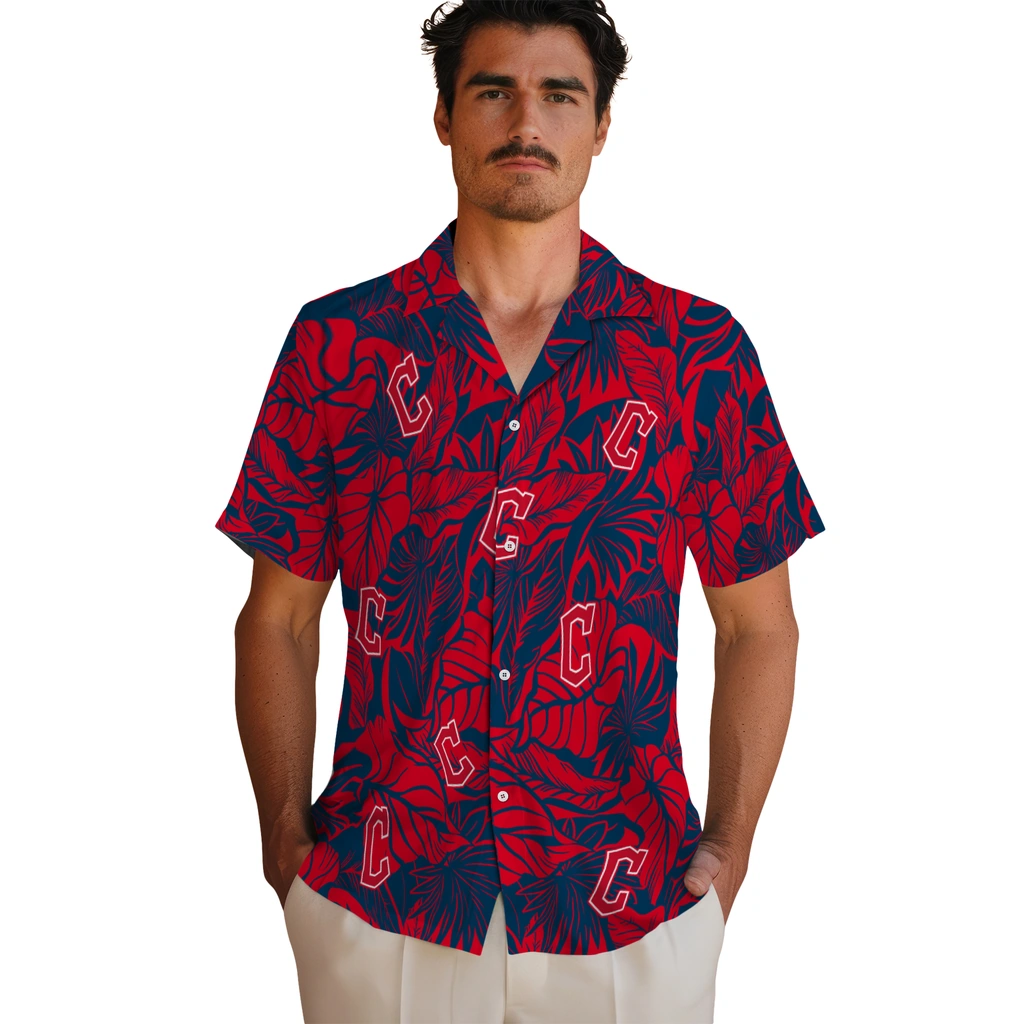Cleveland Guardians Hawaiian Shirt - Monstera Layer cleveland guardians monstera layer navy blue hawaiian shirts fashion forward