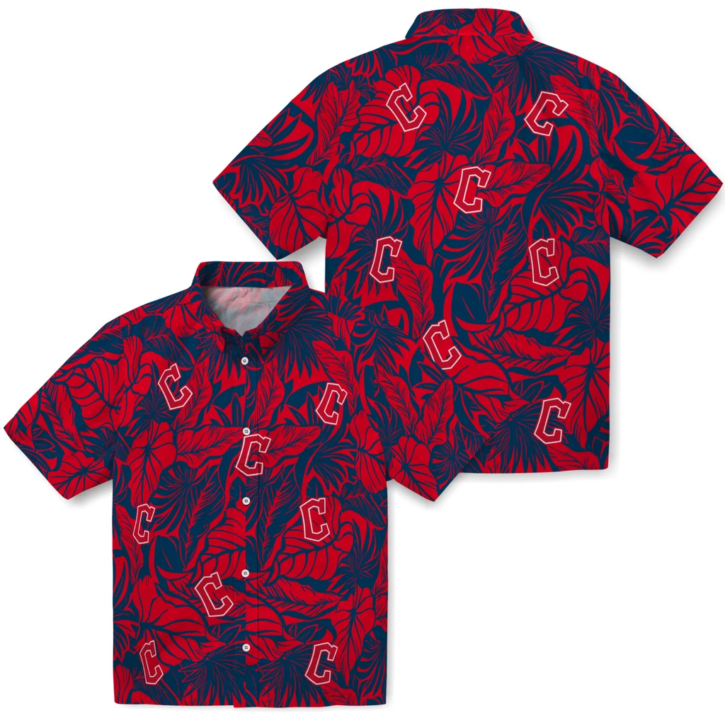 Cleveland Guardians Hawaiian Shirt - Monstera Layer cleveland guardians monstera layer navy blue hawaiian shirts high quality
