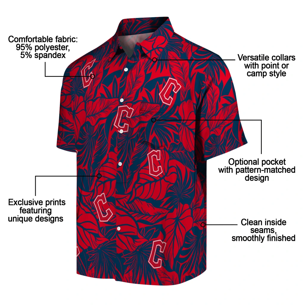 Cleveland Guardians Hawaiian Shirt - Monstera Layer cleveland guardians monstera layer navy blue hawaiian shirts new arrival