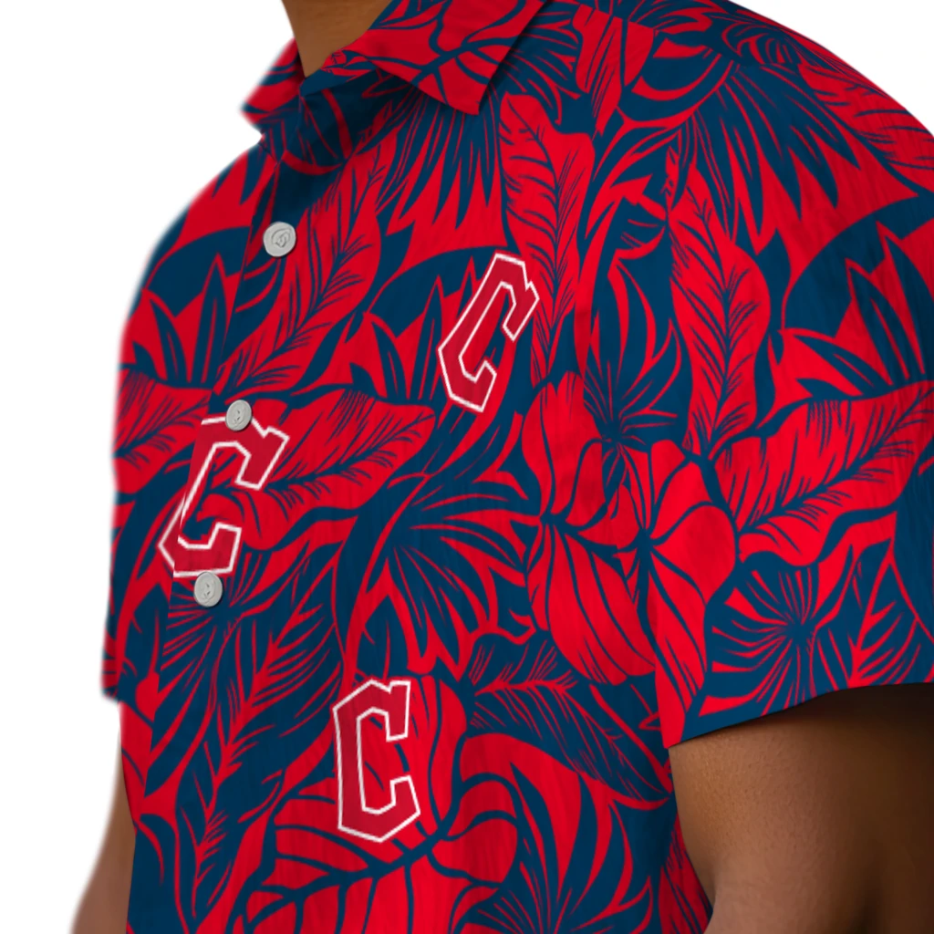 Cleveland Guardians Hawaiian Shirt - Monstera Layer cleveland guardians monstera layer navy blue hawaiian shirts trendy