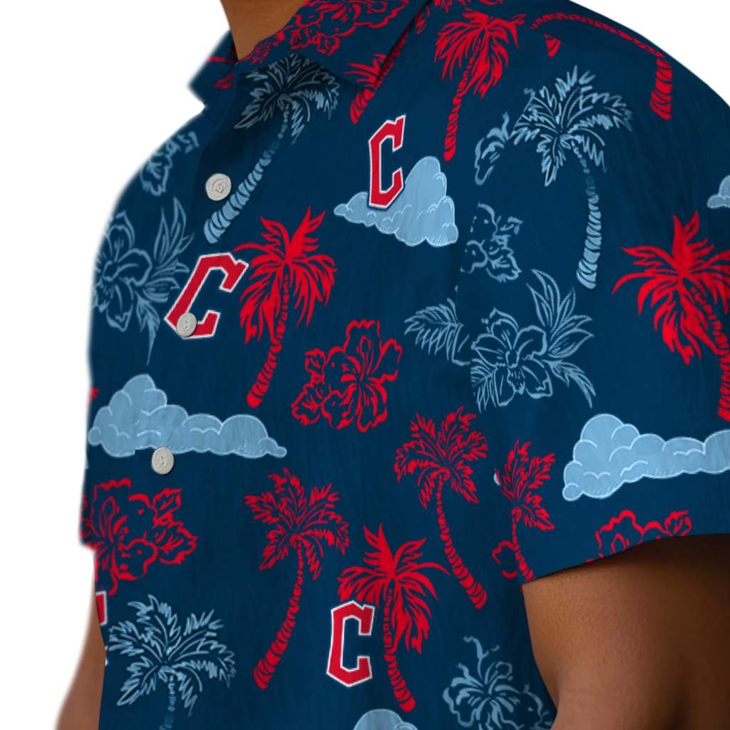 Cleveland Guardians Hawaiian Shirt - Palm And Clouds cleveland guardians palm and clouds navy blue hawaiian shirts trendy