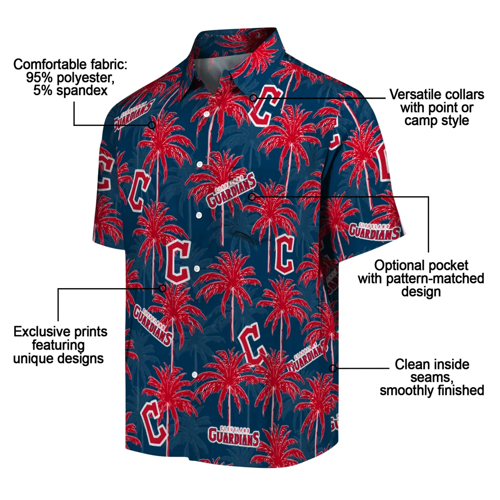 Cleveland Guardians Hawaiian Shirt - Palm Tree Motif cleveland guardians palm grove navy blue hawaiian shirts new arrival
